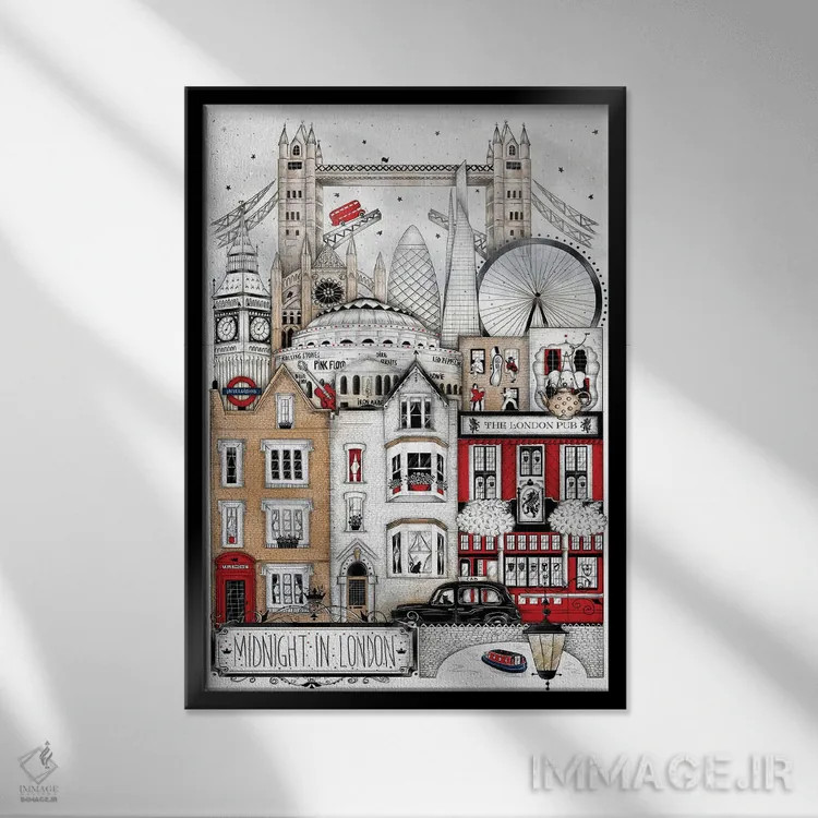 تابلو دکوراتیو نیمه شب در لندن اثر مادالینا تنتارئانو - نمای قابدار مشکی