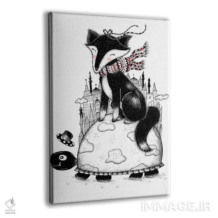 تابلو دکوراتیو روباه و لاک پشت اثر مادالینا تنتارئانو - نمای پرسپکتیو محصول