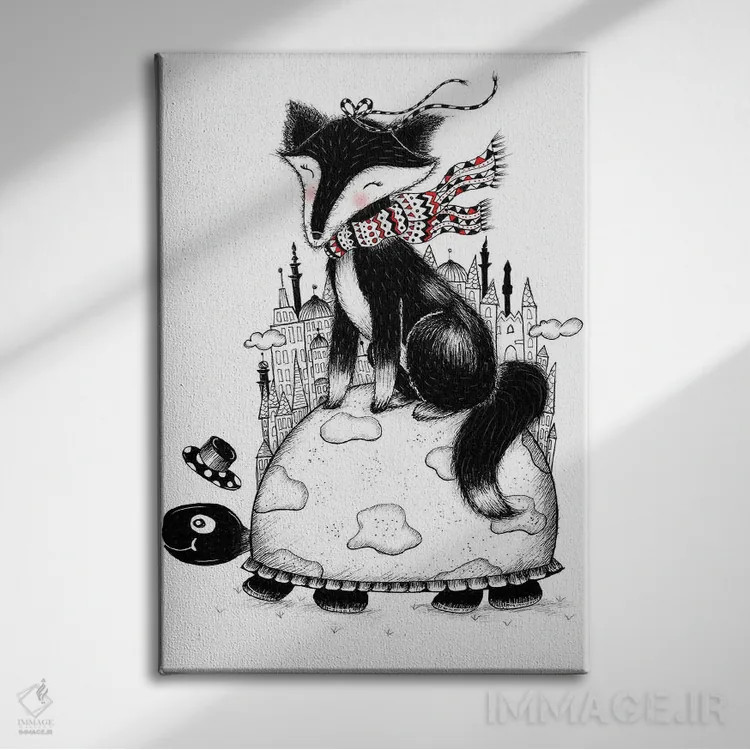 تابلو دکوراتیو روباه و لاک پشت اثر مادالینا تنتارئانو - نمای روبهرو روی دیوار