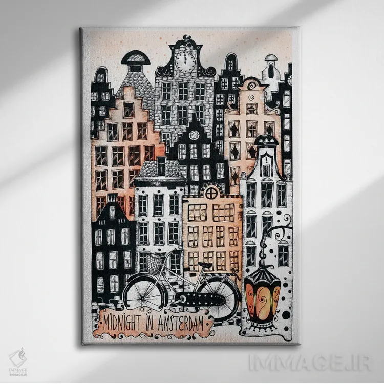 تابلو دکوراتیو نیمه شب در آمستردام اثر مادالینا تنتارئانو - نمای روبهرو روی دیوار