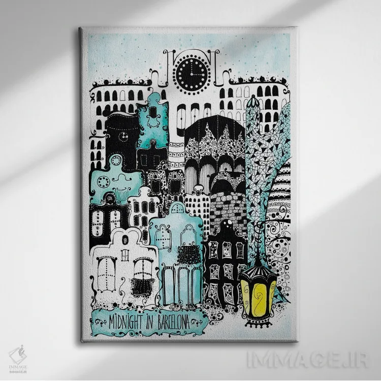 تابلو دکوراتیو نیمه شب در بارسلونا اثر مادالینا تنتارئانو - نمای روبهرو روی دیوار