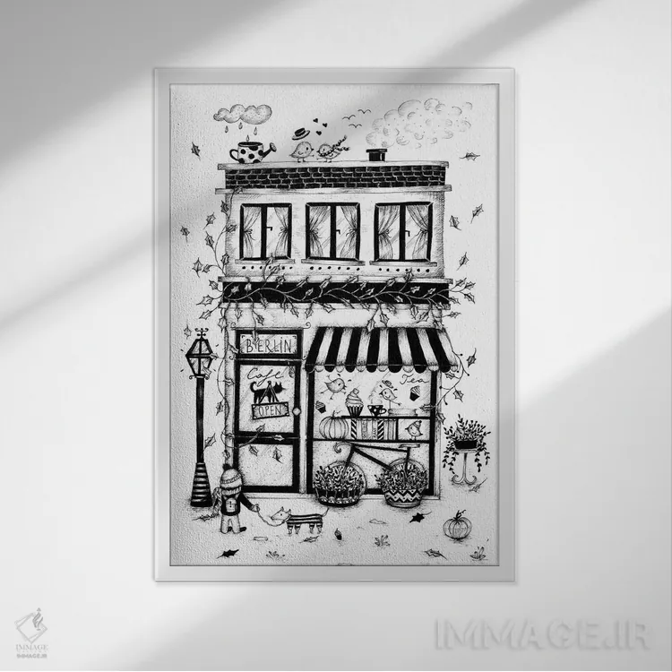 تابلو دکوراتیو کافه برلین اثر مادالینا تنتارئانو - نمای قابدار سفید