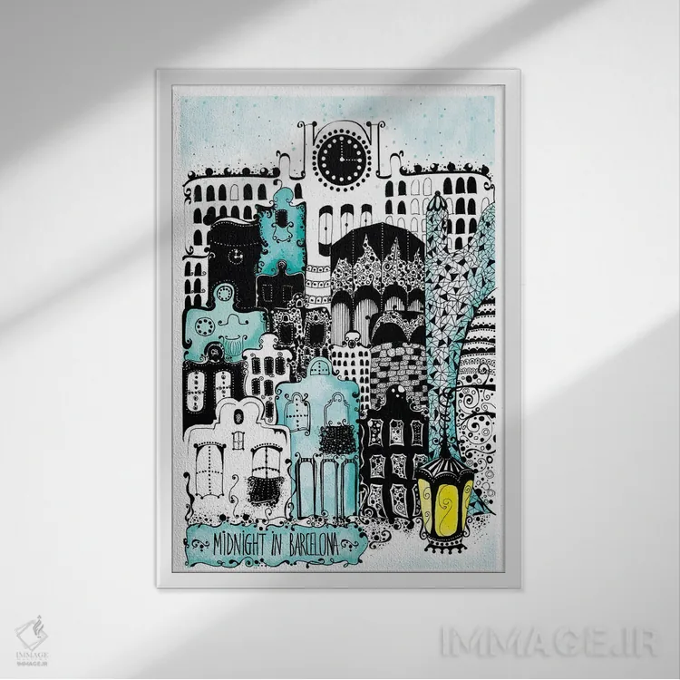 تابلو دکوراتیو نیمه شب در بارسلونا اثر مادالینا تنتارئانو - نمای قابدار سفید