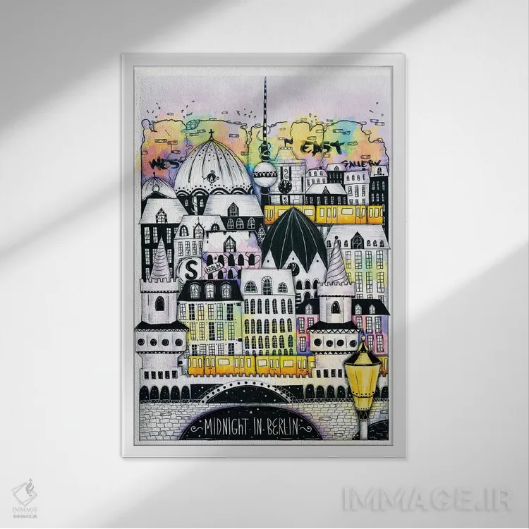 تابلو دکوراتیو نیمه شب در برلین اثر مادالینا تنتارئانو - نمای قابدار سفید