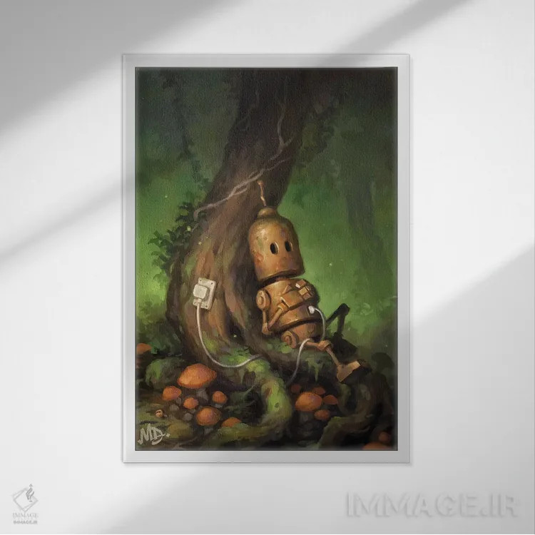 تابلو دکوراتیو در حال شارژ اثر مت دیکسون - نمای قابدار سفید