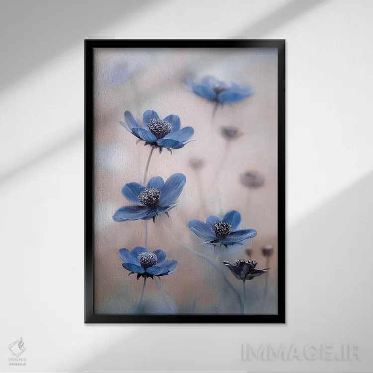 تابلو دکوراتیو کاسموس آبی اثر مندی دیشر - نمای قابدار مشکی