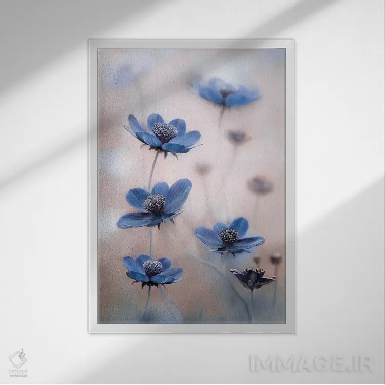 تابلو دکوراتیو کاسموس آبی اثر مندی دیشر - نمای قابدار سفید