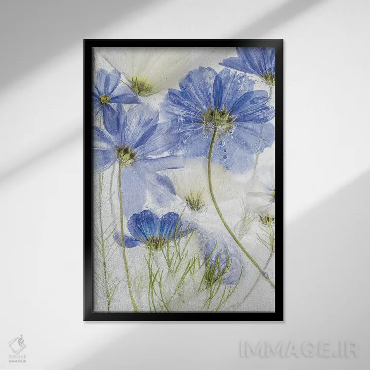 تابلو دکوراتیو کاسموس آبی اثر مندی دیشر - نمای قابدار مشکی