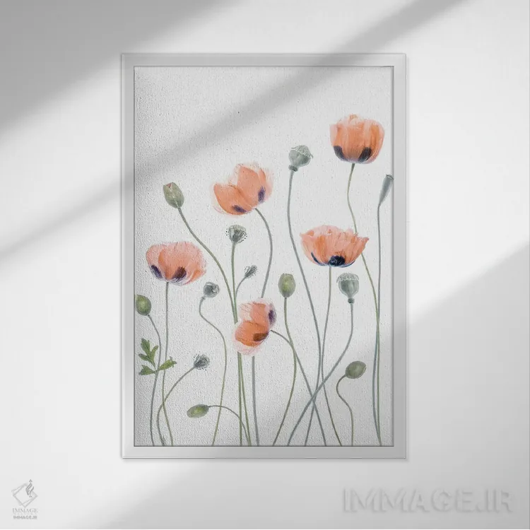 تابلو دکوراتیو شقایق ها اثر مندی دیشر - نمای قابدار سفید