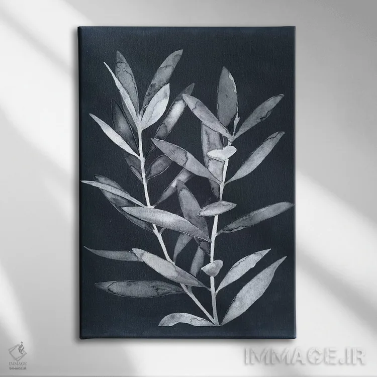 تابلو دکوراتیو برگ های نیمه شب II اثر مگان میگر - نمای روبهرو روی دیوار