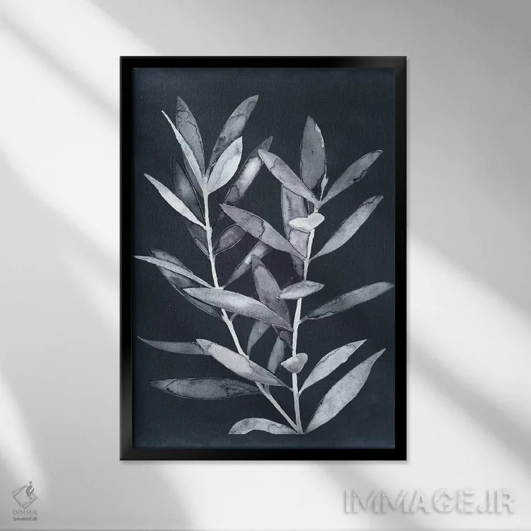 تابلو دکوراتیو برگ های نیمه شب II اثر مگان میگر - نمای قابدار مشکی