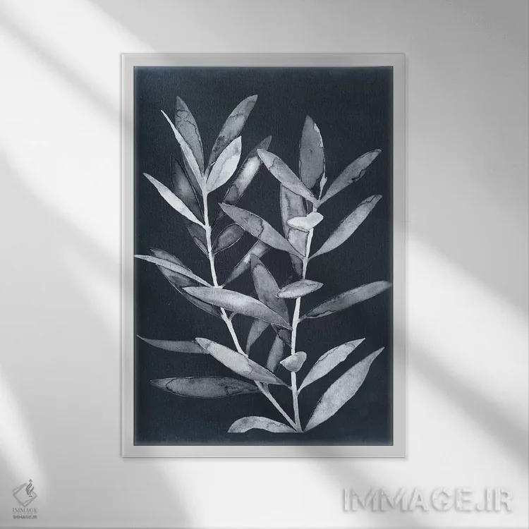 تابلو دکوراتیو برگ های نیمه شب II اثر مگان میگر - نمای قابدار سفید