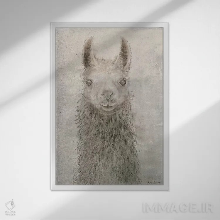 تابلو دکوراتیو پرتره لاما اثر ماری الین کوسون - نمای قابدار سفید