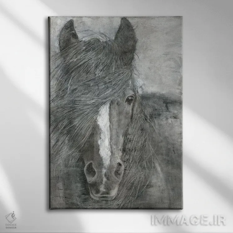 تابلو دکوراتیو اسب در باد اثر ماری الین کوسون - نمای روبهرو روی دیوار