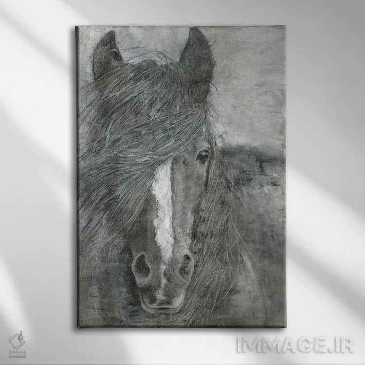 تابلو دکوراتیو اسب در باد اثر ماری الین کوسون - نمای روبهرو روی دیوار