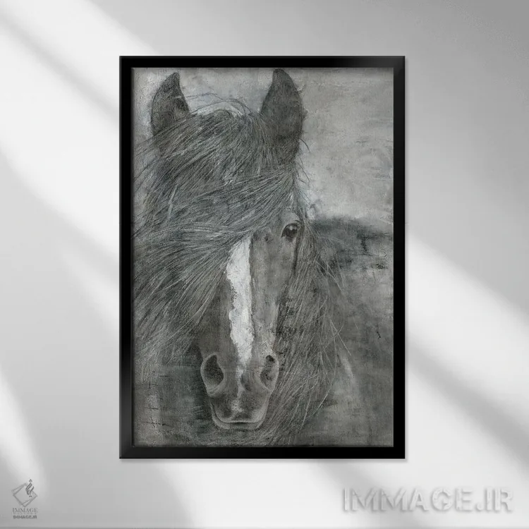 تابلو دکوراتیو اسب در باد اثر ماری الین کوسون - نمای قابدار مشکی