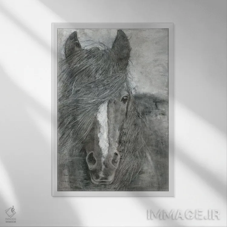 تابلو دکوراتیو اسب در باد اثر ماری الین کوسون - نمای قابدار سفید