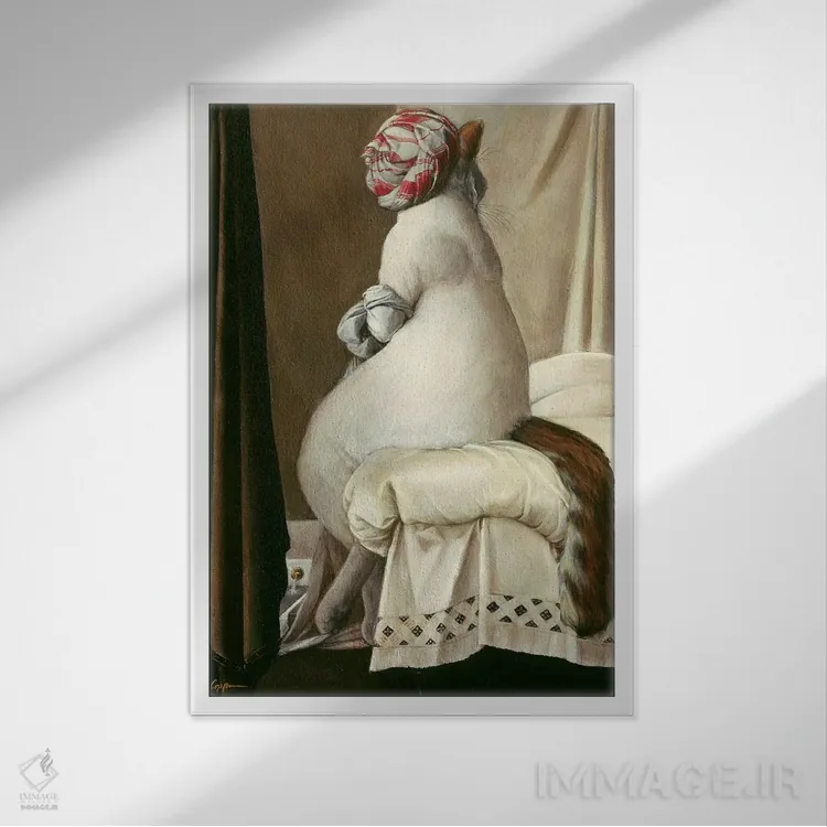 تابلو دکوراتیو حمام گربه اثر ملیندا کوپر - نمای قابدار سفید