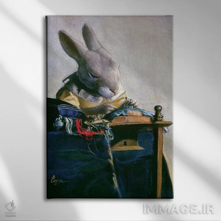 تابلو دکوراتیو خرگوش توری اثر ملیندا کوپر - نمای روبهرو روی دیوار