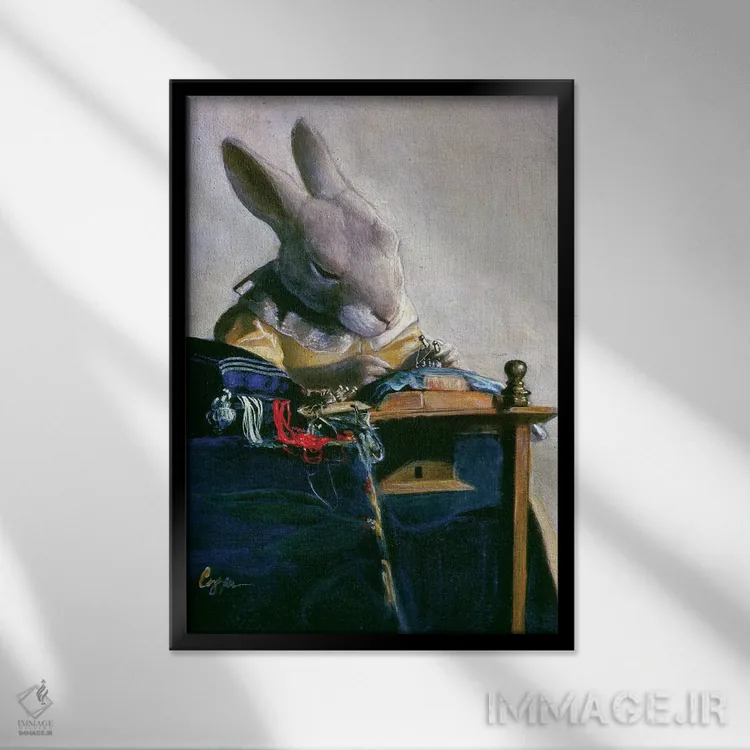 تابلو دکوراتیو خرگوش توری اثر ملیندا کوپر - نمای قابدار مشکی