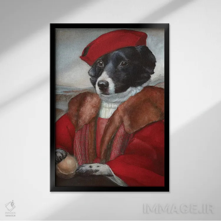 تابلو دکوراتیو مایکی با لباس قرمز اثر ملیندا کوپر - نمای قابدار مشکی