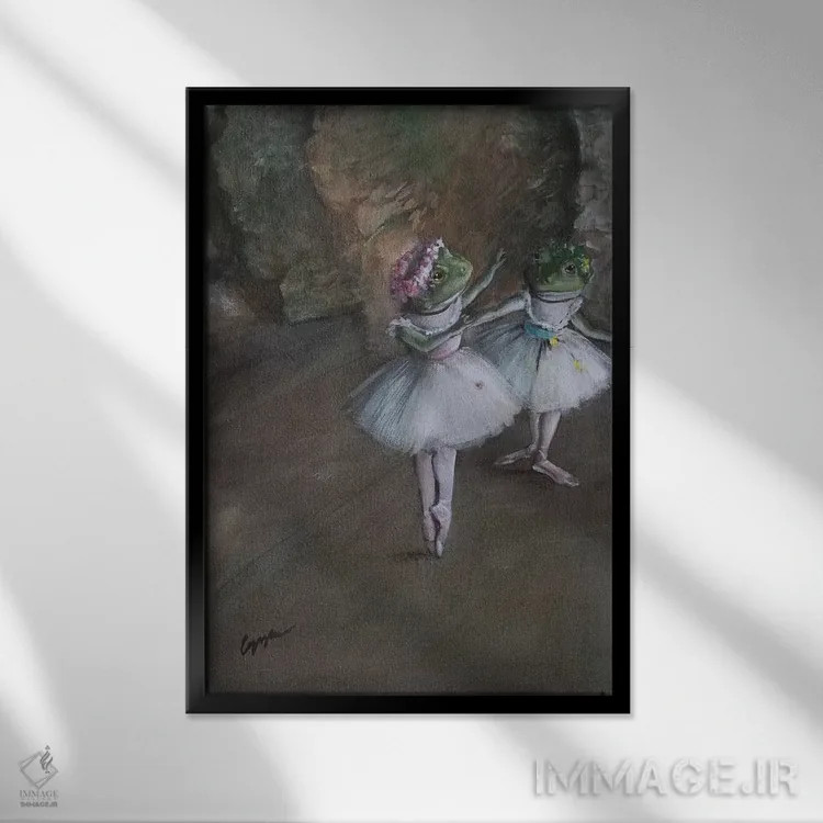 تابلو دکوراتیو دو قورباغه رقاص اثر ملیندا کوپر - نمای قابدار مشکی