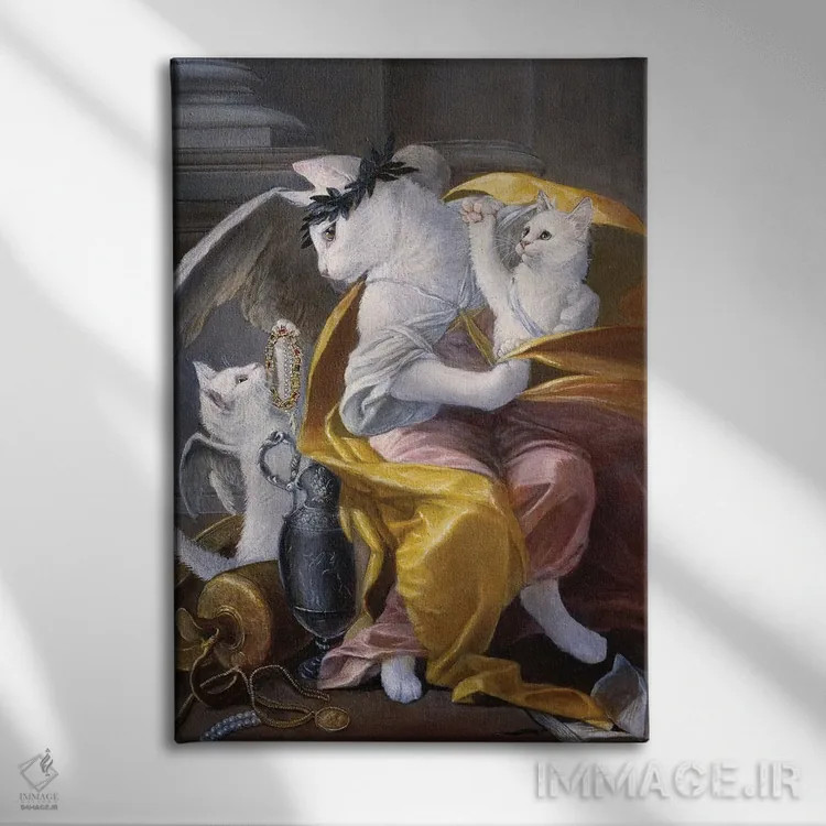 تابلو دکوراتیو فرشتگان گربه سفید اثر ملیندا کوپر - نمای روبهرو روی دیوار