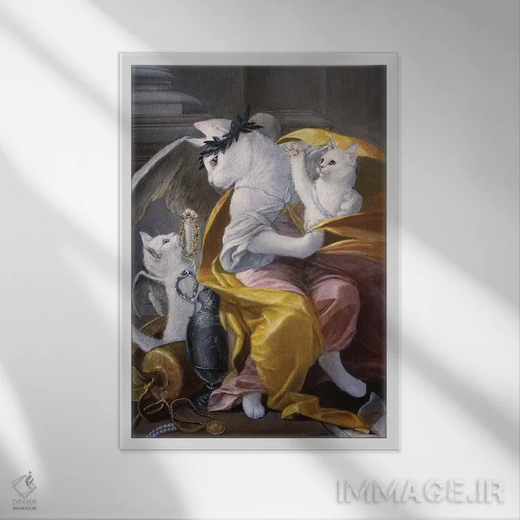 تابلو دکوراتیو فرشتگان گربه سفید اثر ملیندا کوپر - نمای قابدار سفید