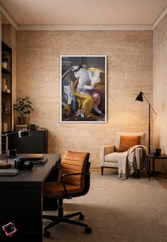 تابلو دکوراتیو فرشتگان گربه سفید اثر ملیندا کوپر - D6W