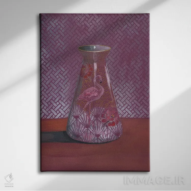 تابلو مدرن گلدان فلامینگو اثر میری اشت - نمای روبهرو روی دیوار