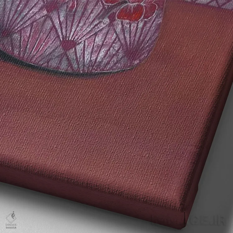 تابلو مدرن گلدان فلامینگو اثر میری اشت - نمای نزدیک بافت بوم