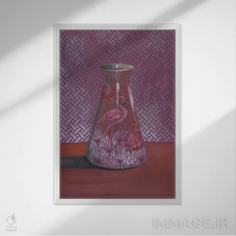 تابلو مدرن گلدان فلامینگو اثر میری اشت - نمای قابدار سفید