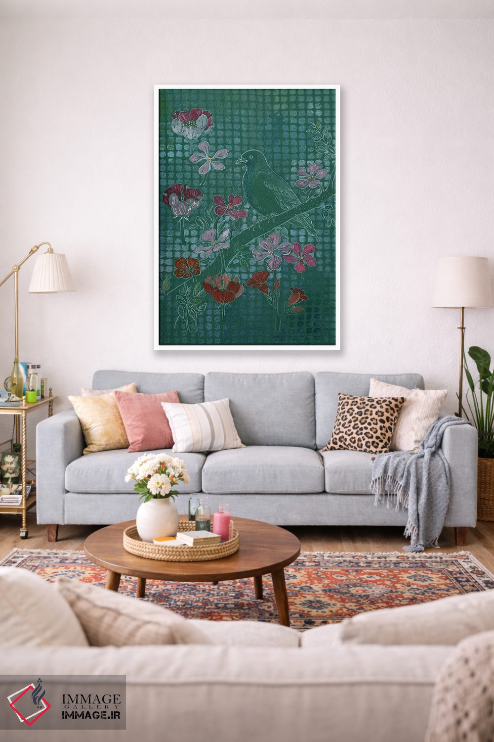 تابلو مدرن پرنده روی سبز اثر میری اشت - D1W