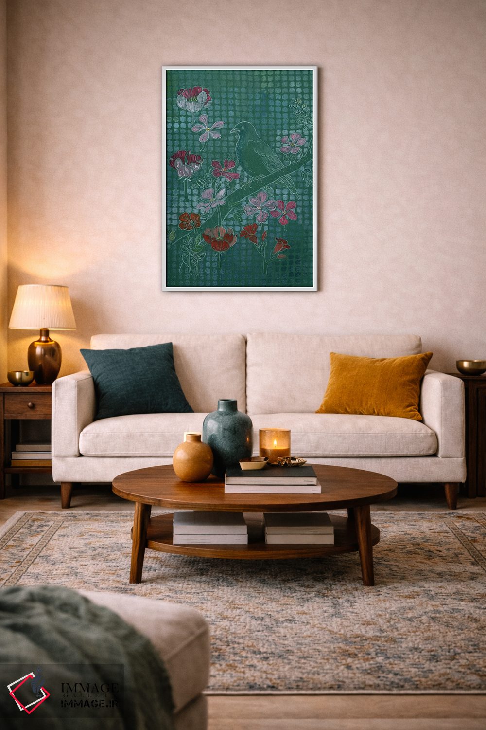 تابلو مدرن پرنده روی سبز اثر میری اشت - D2W