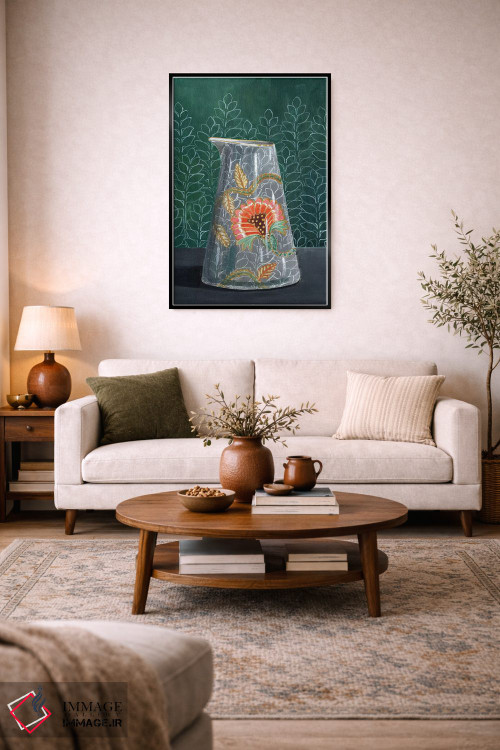 تابلو مدرن گلدان گل دار روی زمینه سبز اثر میری اشت - D4B