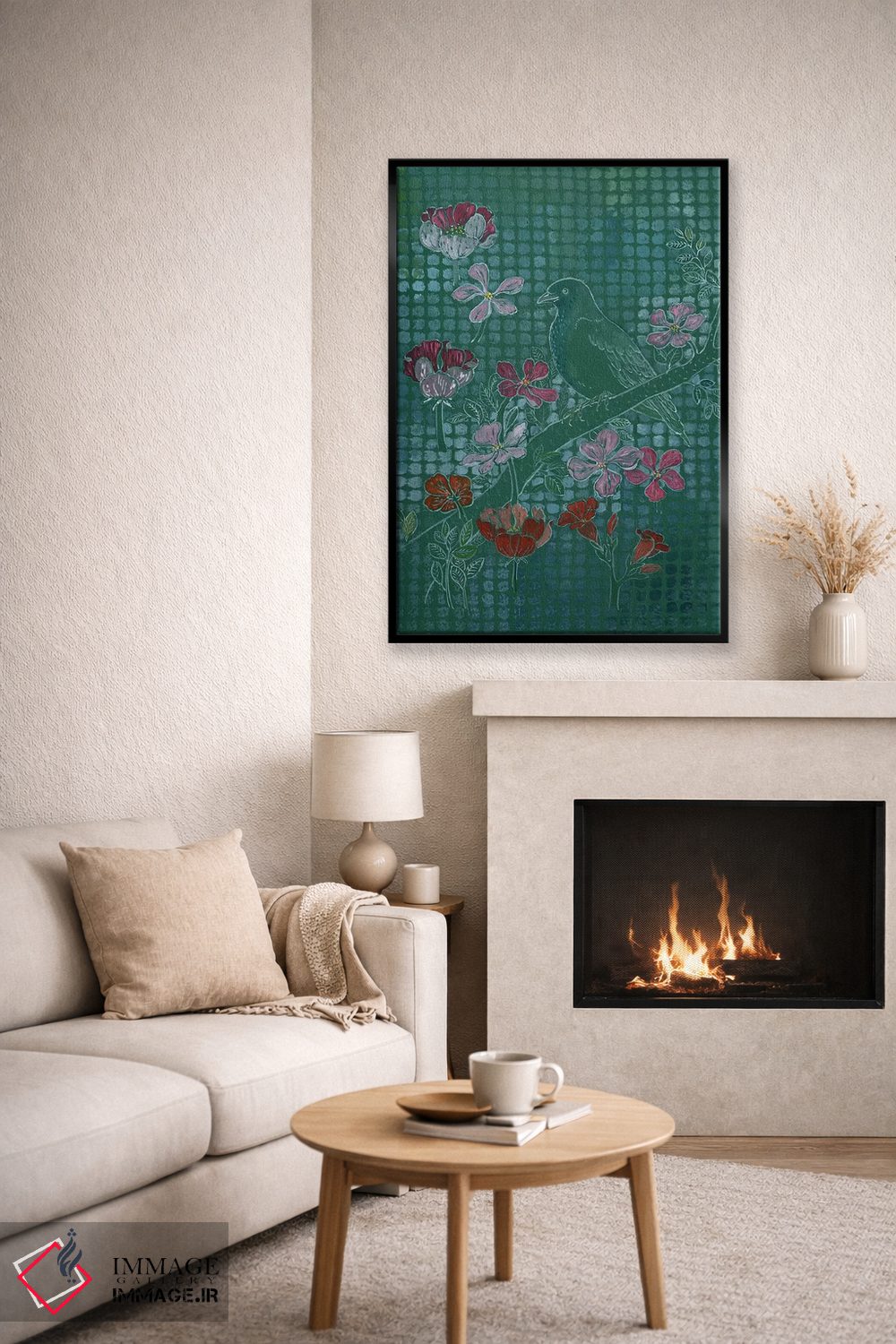 تابلو مدرن پرنده روی سبز اثر میری اشت - D6B