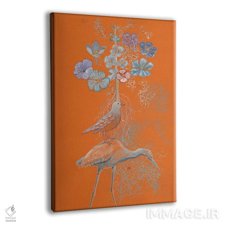 تابلو مدرن رویاهای حواصیل روی نارنجی اثر میری اشت - نمای پرسپکتیو محصول