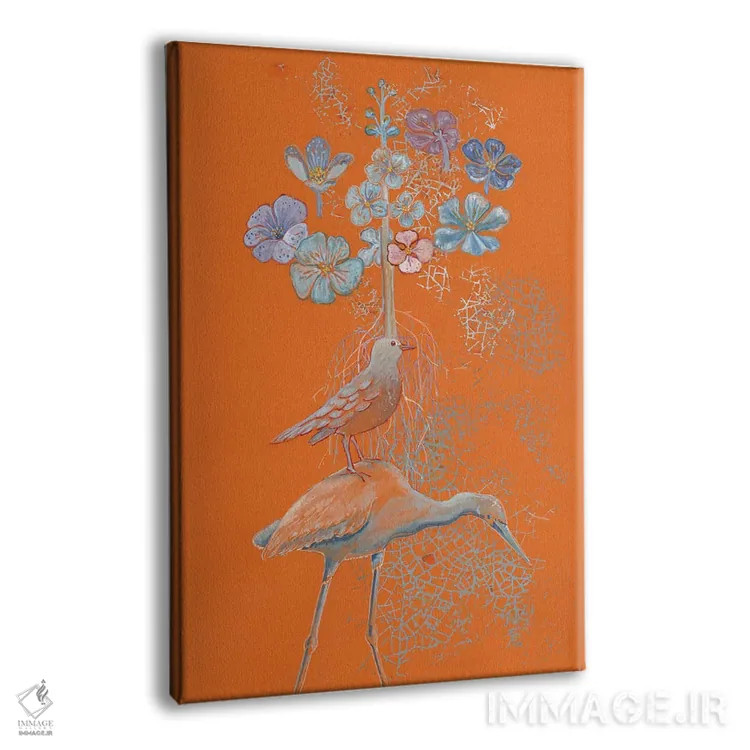 تابلو مدرن رویاهای حواصیل روی نارنجی اثر میری اشت - نمای پرسپکتیو محصول