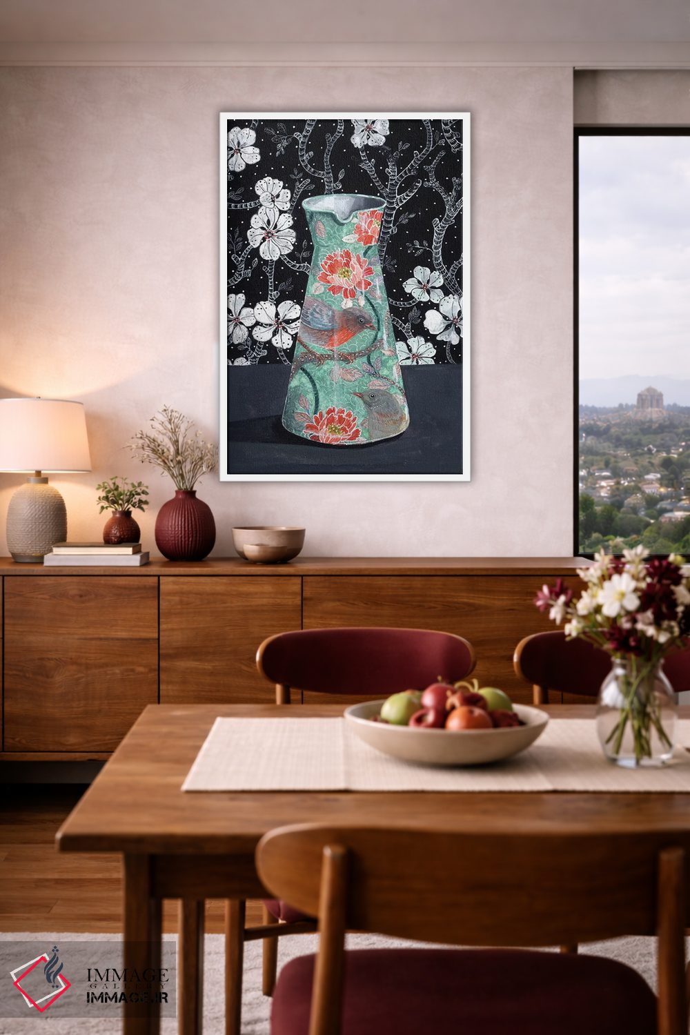 تابلو مدرن گلدان یشم با پرندگان اثر میری اشت - D3W