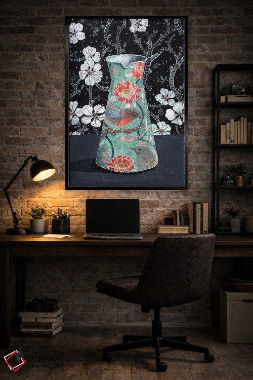 تابلو مدرن گلدان یشم با پرندگان اثر میری اشت - D5B