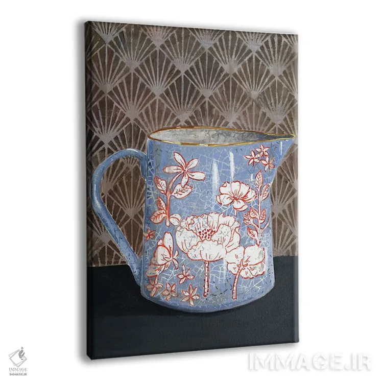 تابلو مدرن گلدان گل دار آبی کم رنگ اثر میری اشت - نمای پرسپکتیو محصول