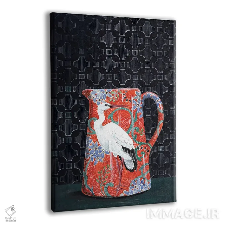 تابلو مدرن پارچ قرمز با نقش لک لک اثر میری اشت - نمای پرسپکتیو محصول