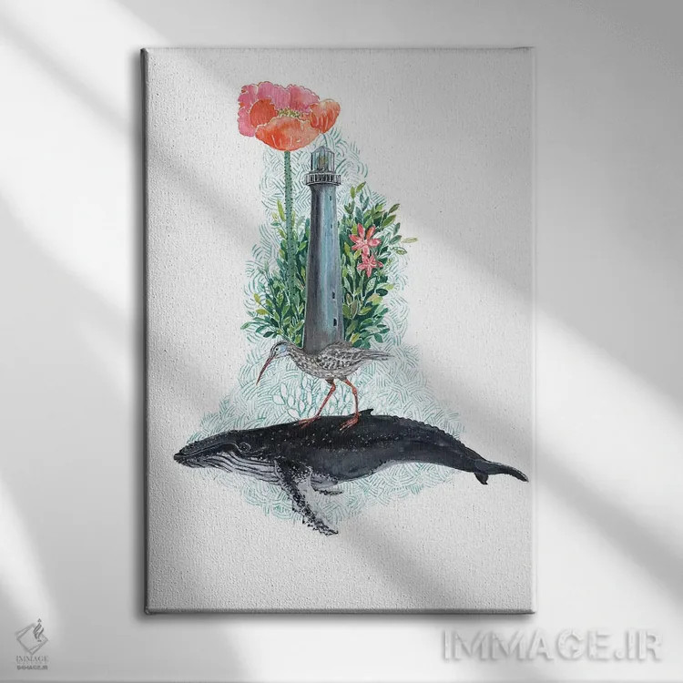 تابلو دکوراتیو رویاهای نهنگ گوژپشت اثر میری اشت - نمای روبهرو روی دیوار