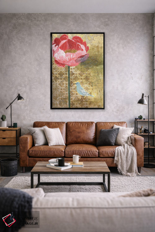 تابلو مدرن پرنده کوچک با گل صورتی اثر میری اشت - D2B