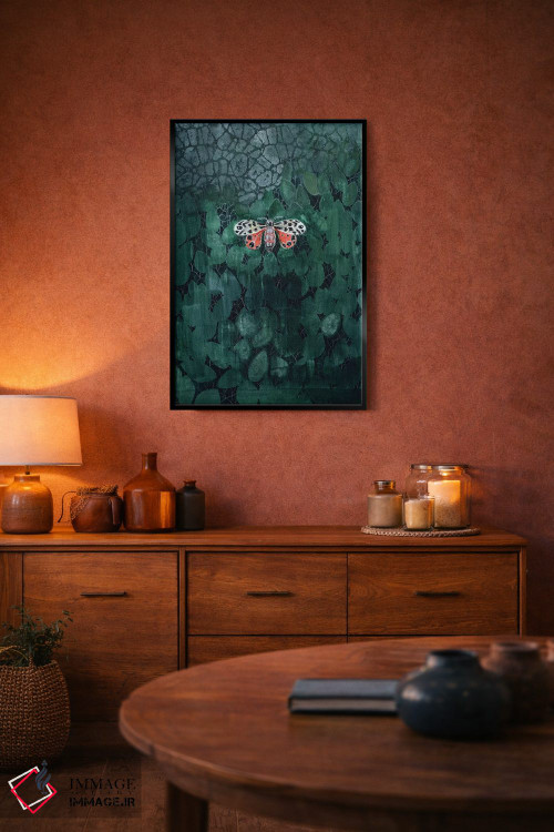 تابلو مدرن شب پره روی برگ ها اثر میری اشت - D5B