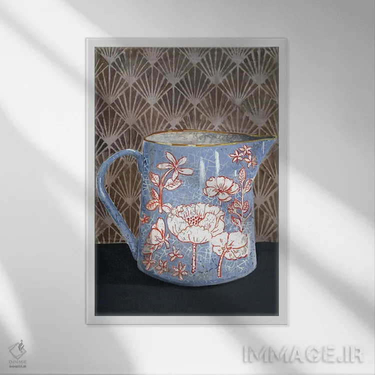 تابلو مدرن گلدان گل دار آبی کم رنگ اثر میری اشت - نمای قابدار سفید