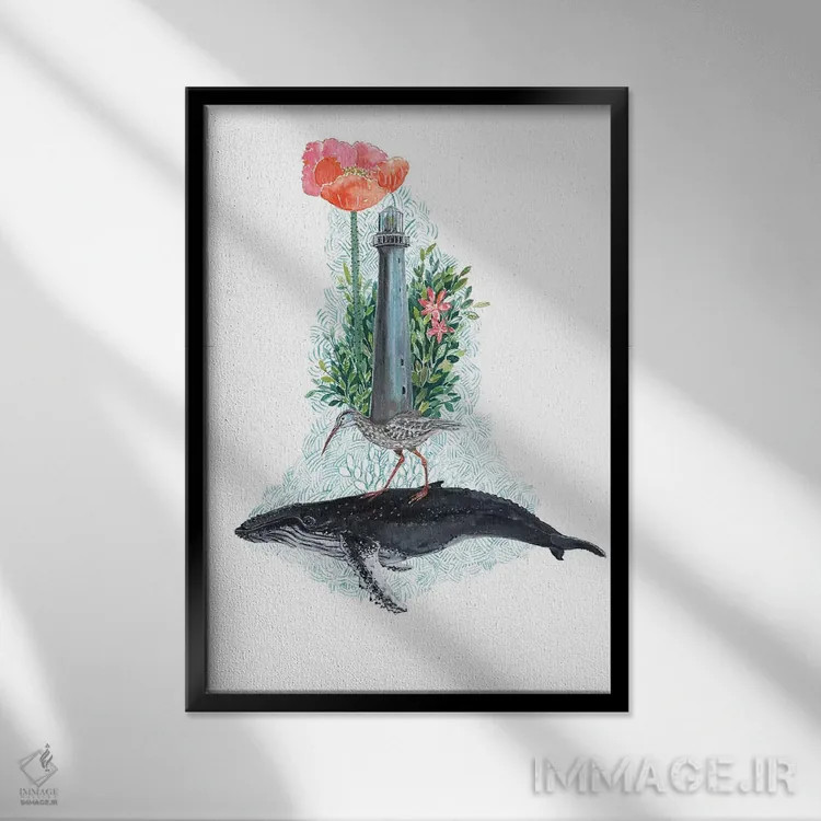 تابلو دکوراتیو رویاهای نهنگ گوژپشت اثر میری اشت - نمای قابدار مشکی