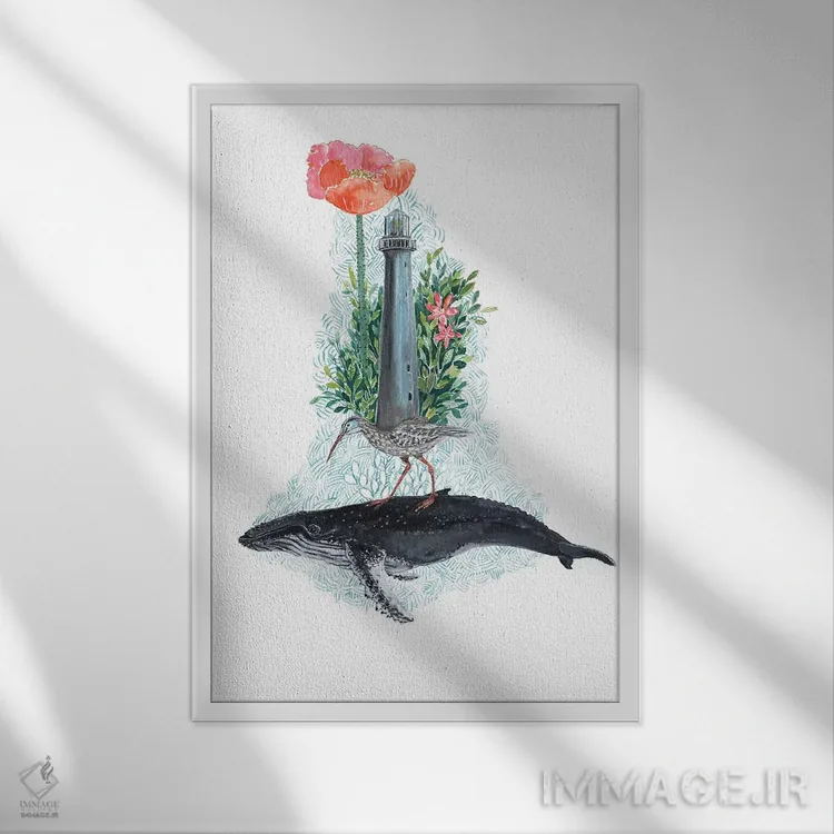 تابلو دکوراتیو رویاهای نهنگ گوژپشت اثر میری اشت - نمای قابدار سفید