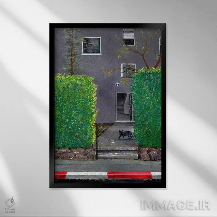 تابلو دکوراتیو گربه سیاه اثر میری اشت - نمای قابدار مشکی