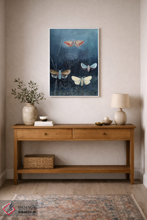 تابلو مدرن شب پره های شبانه روی زمینه آبی اثر میری اشت - D1W